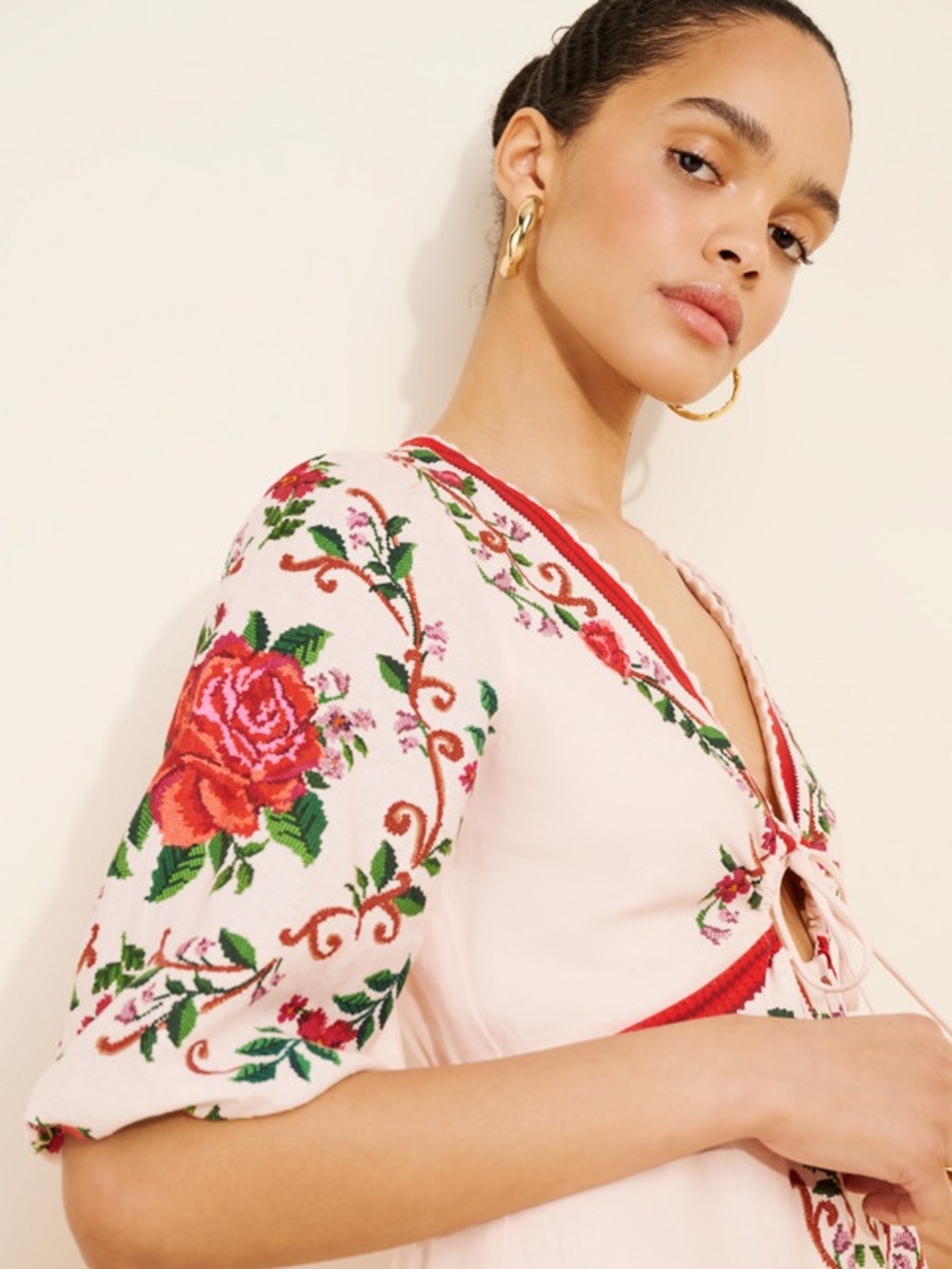 FARM Rio Pink Maxi Dress with Red Floral Embroidery. Never worn - Picture 4 of 6